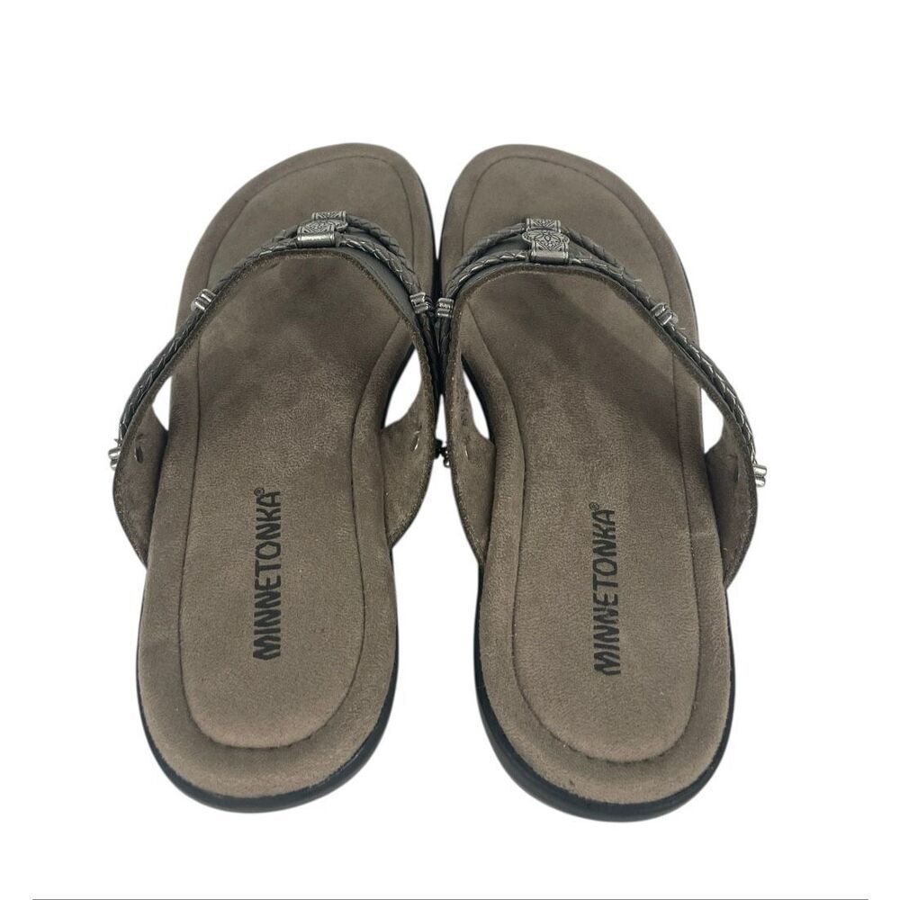 Minnetonka Metallic Leather Sandals Comfort Flip Flops Women 9 NWOB - Picture 6 of 7